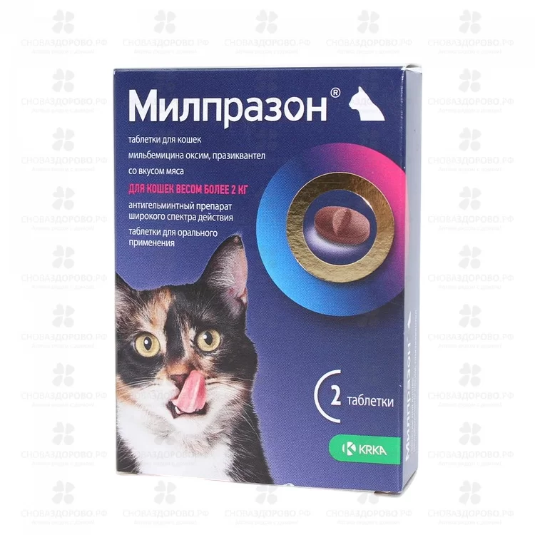 СноваЗдорово.рф: Милпразон таблетки 16мг/40мг №2 (для взрослых кошек более 2кг)