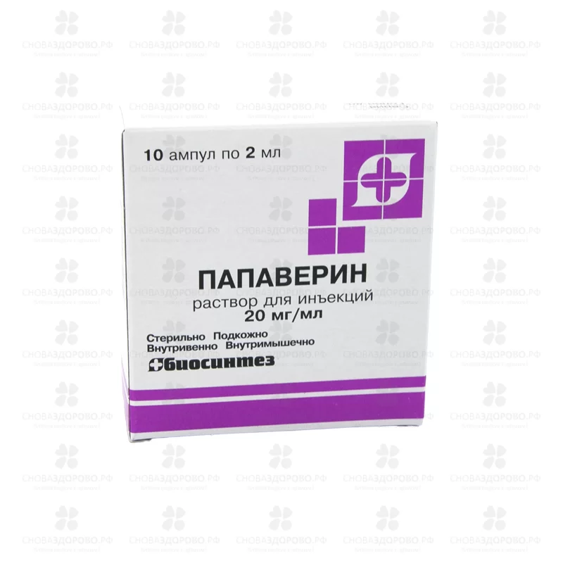Папаверин раствор для инъекций 20мг/мл 2мл ампулы №10  ✅ 29721/06053 | Сноваздорово.рф