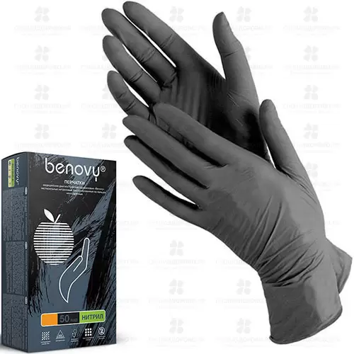 Перчатки Benovy нитриловые смотровые н/ст. неопудренные текстурированные размер L (черные) ✅ 30156/06450 | Сноваздорово.рф