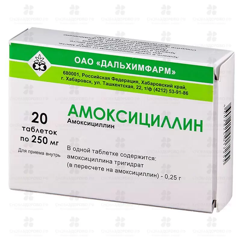 Амоксициллин таблетки 250 мг №20 ✅ 07966/06752 | Сноваздорово.рф