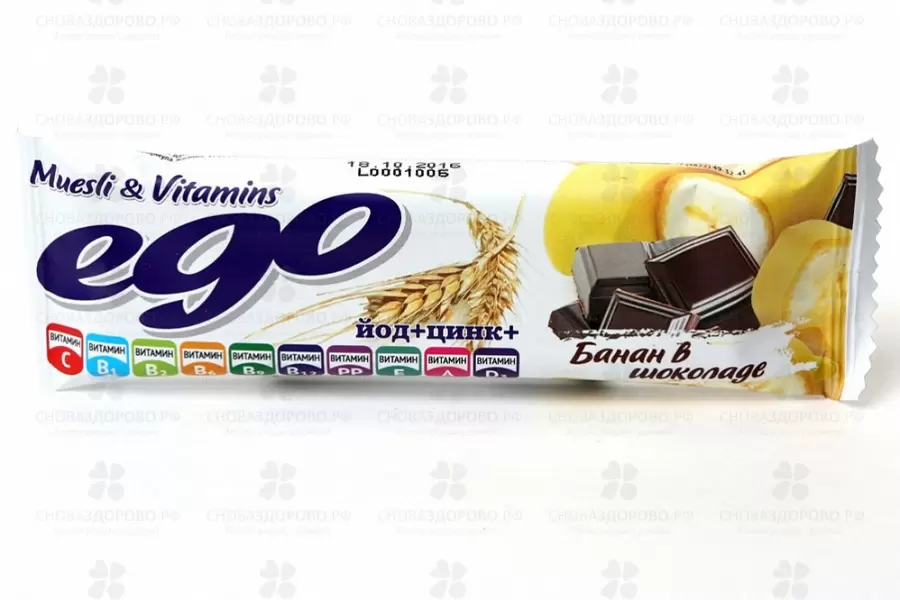 Батончик мюсли ЭГО Банан с йодом в молочная шоколаде 25г БАД ✅ 28634/06990 | Сноваздорово.рф