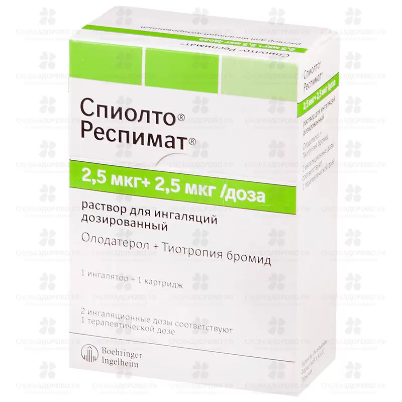 СПИОЛТО РЕСПИМАТ раствор для ингаляции дозированный 2,5МКГ+2,5МКГ/ДОЗА (КАТРИДЖ) 4МЛ (В комплект С ИНГАЛЯТОРОМ РЕСПИМАТ ✅ РТ-00001331/06246 | Сноваздорово.рф