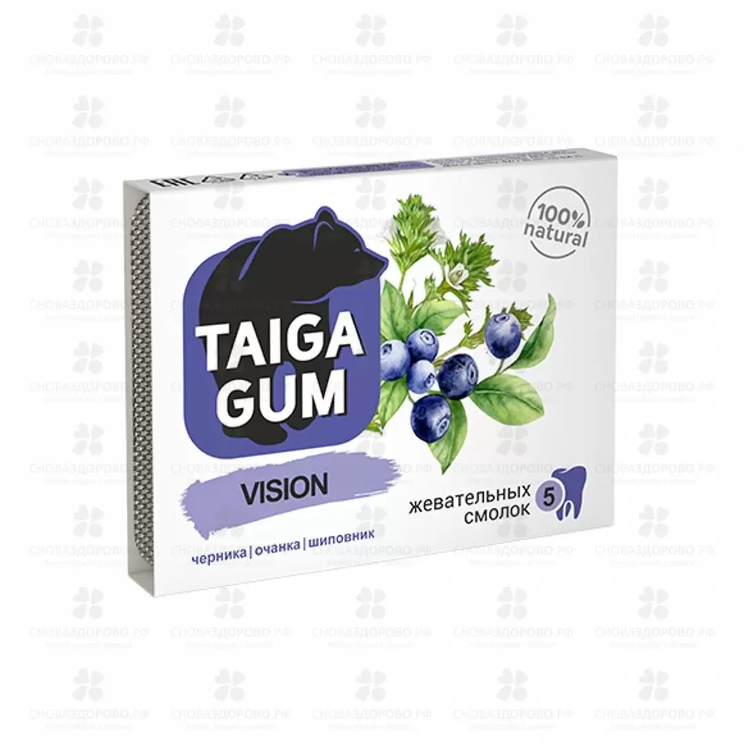 Смолка жеват. Тайга Гум "VISION" №5 (экстракт очанки/черники/шиповника) ✅ 36750/06232 | Сноваздорово.рф